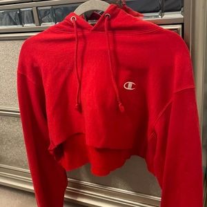 Red cropped champion hoodie